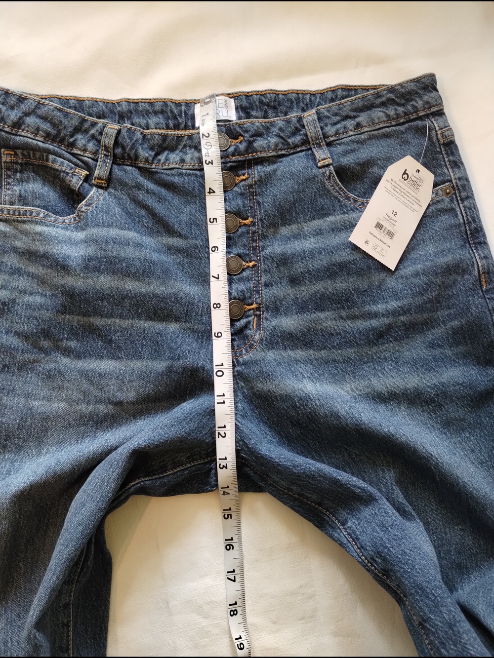 Time and Tru Women's Dark Blue Relaxed Wide-Leg Button-Fly Jeans - Picture 5 of 10